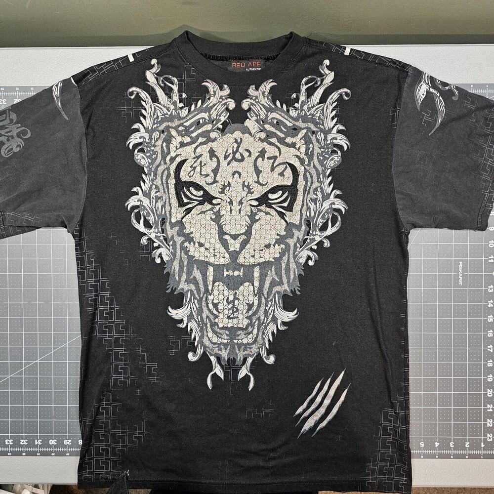 Red Ape Tshirt Mens Large Lion Survival Mma Couture Y2K Streetwear Biker Cyber